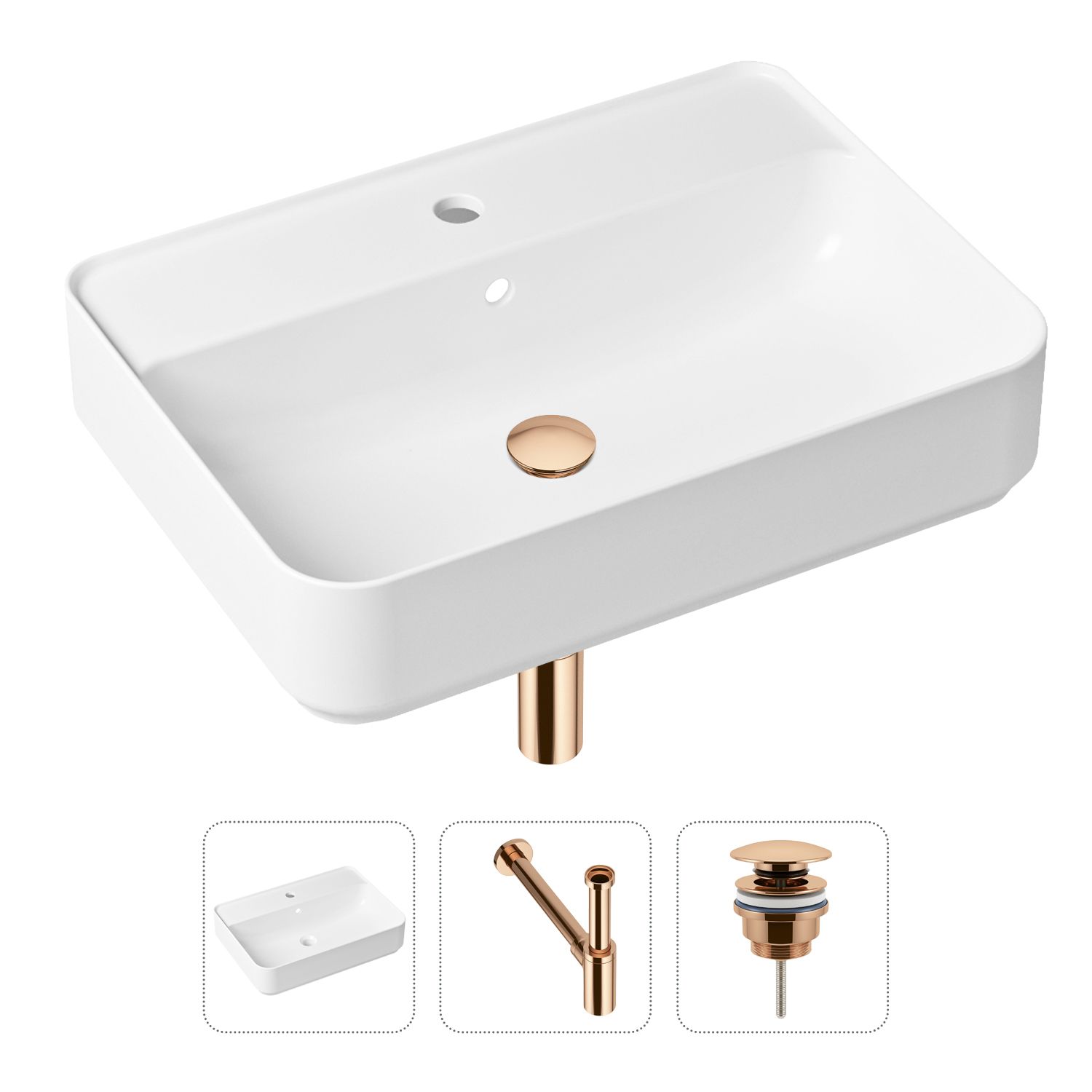 Комплект 3 в 1 Lavinia Boho Bathroom Sink 21520336: накладная фарфоровая раковина 60 см, металлический сифон, донный клапан, Белый, 21520336
Комплект 3 в 1 Lavinia Boho Bathroom Sink 21520336: накладная фарфоровая раковина 60 см, металлический сифон, донный клапан, Белый, 21520336