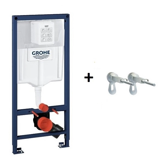 Инсталляция для унитазов Grohe Rapid SL 1000046 5 в 1 cо звукоизоляционным комплектом и редуктором потока воды, кнопка смыва черная матовая