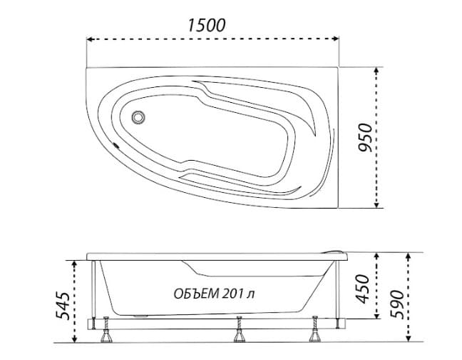 Акриловая ванна 1ACReal Мадрид 150x95 левая, без каркаса