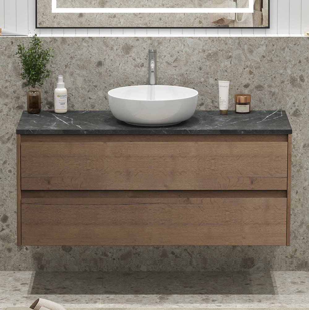 Тумба со столешницей BelBagno Kraft 120 с отверстием под смеситель, подвесная, 2 ящика, Rovere Tabacco