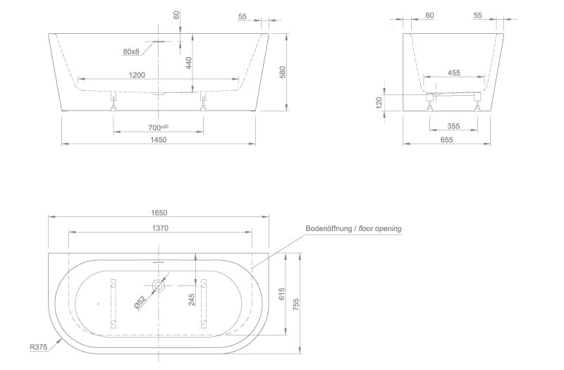 Акриловая ванна Knief Wall Corner 0100-255 165х75