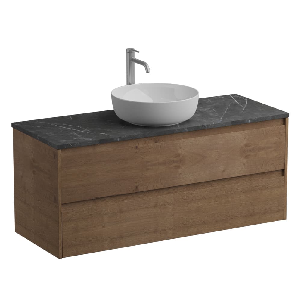 Тумба со столешницей BelBagno Kraft 120 с отверстием под смеситель, подвесная, 2 ящика, Rovere Tabacco