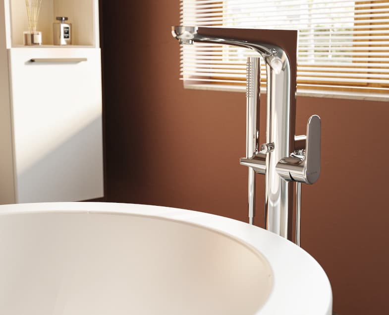 Смеситель VitrA Root Round A42741EXP для ванны с душем, напольный, хром