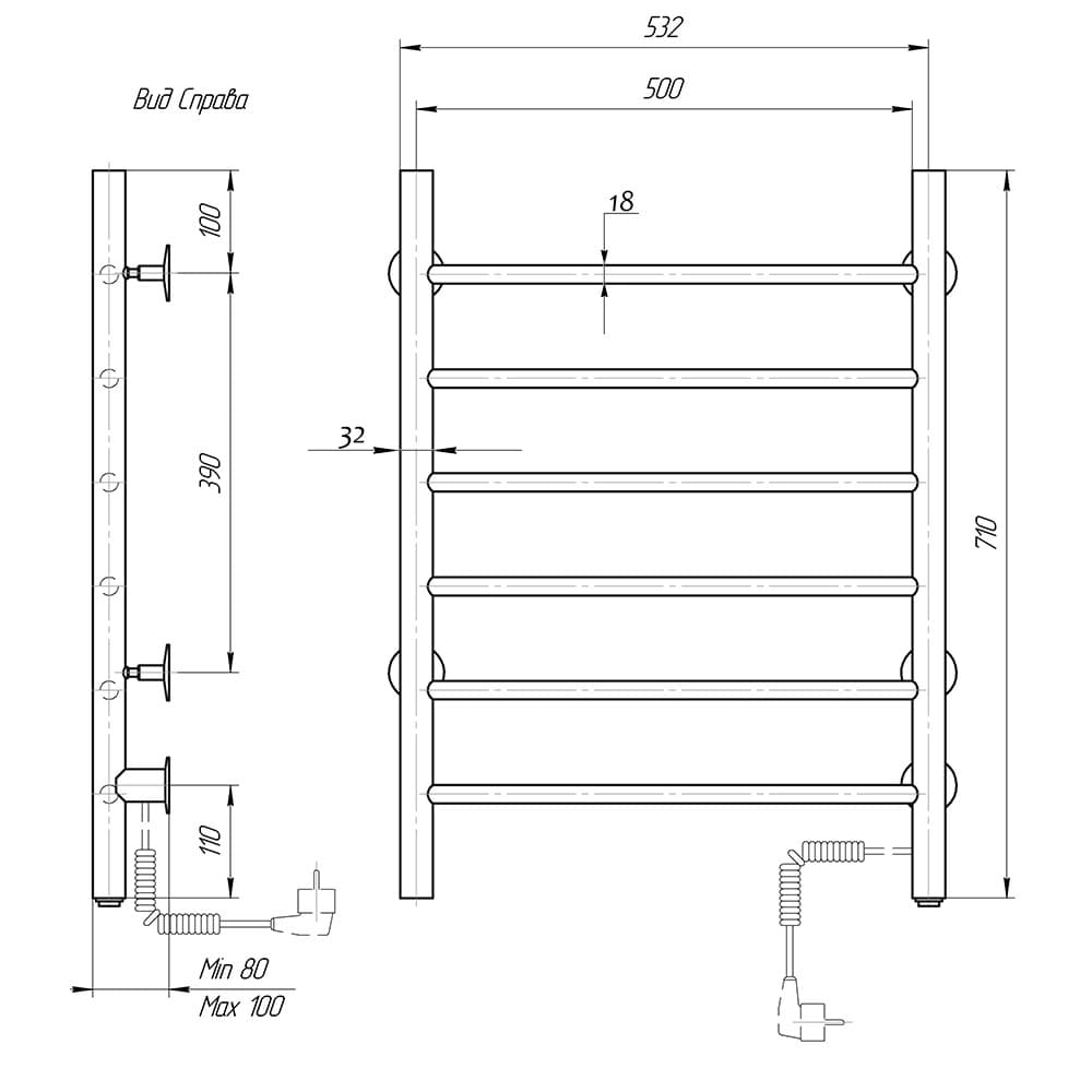 Электрический полотенцесушитель Domoterm Аврора DMT 109-6 50x71, R