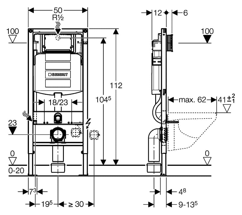 Комплект инсталляция Geberit Duofix UP320 111.300.00.5 + унитаз Geberit Smyle Square 500.685.01.1 + кнопка смыва 115.770.21.5 + комплект креплений