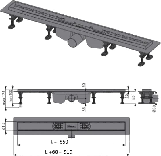 Душевой лоток AlcaPlast APZ12-850 Optima с опорами