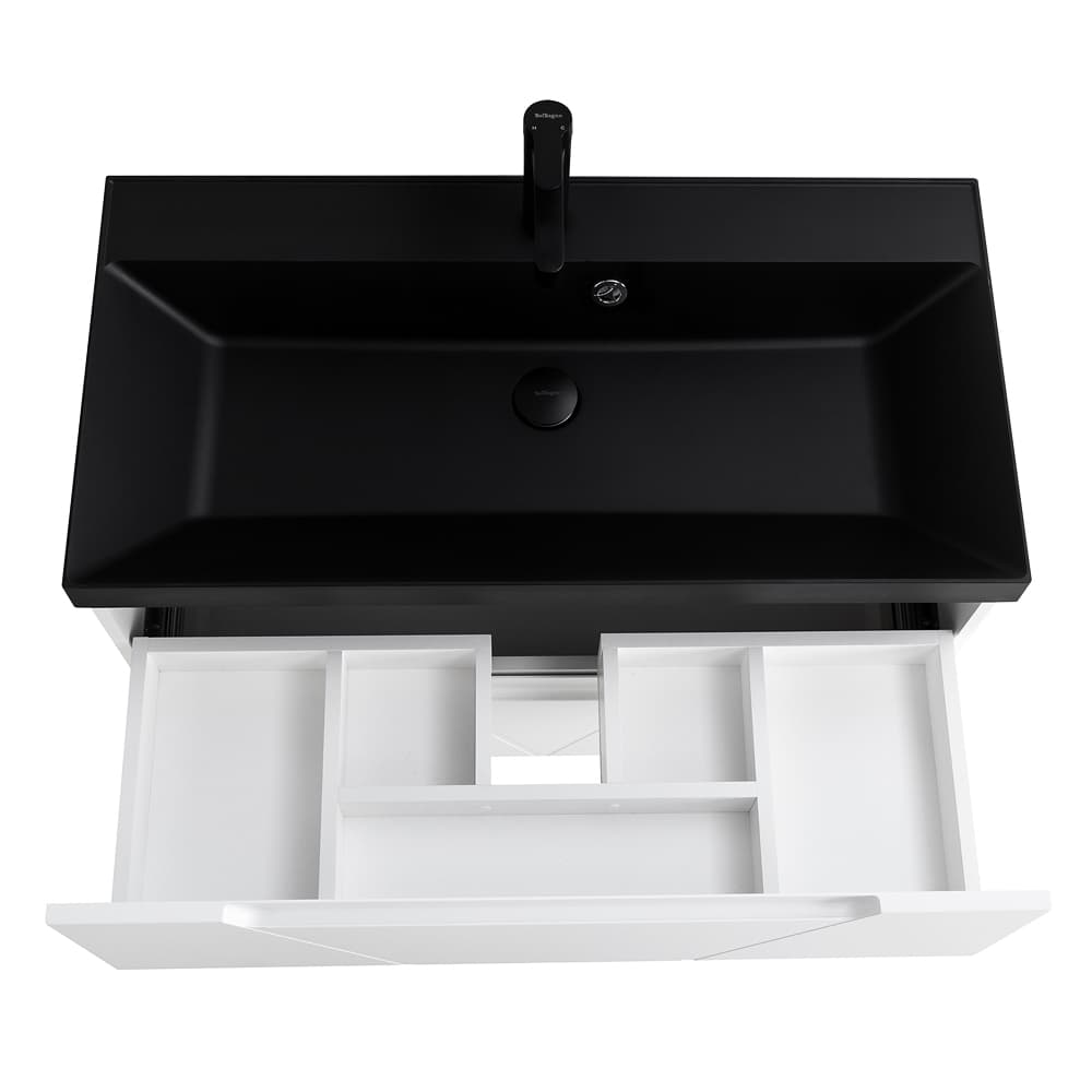 Мебель для ванной BelBagno Vittoria 80 подвесная, 2 ящика, Bianco Lucido (раковина BB800/450-LV-ART-AST-NERO)