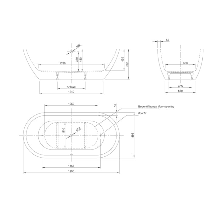 Акриловая ванна Knief Form 0100-287-06S 190х90 со сливом-переливом