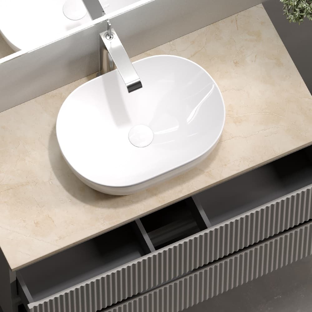 Тумба со столешницей Sancos Snob R 100 подвесная, столешница kreman, Beige Soft (с отверстием под смеситель)
