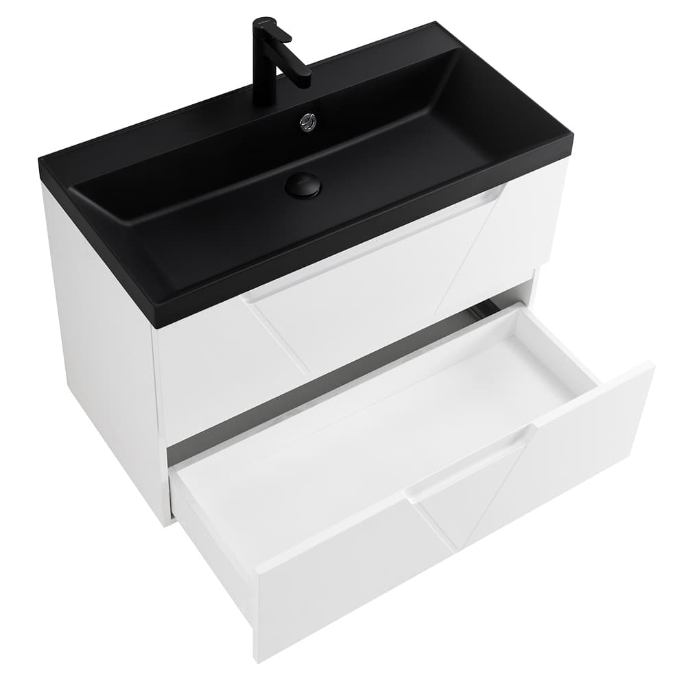 Мебель для ванной BelBagno Vittoria 80 подвесная, 2 ящика, Bianco Opaco (раковина BB800/450-LV-ART-AST-NERO)