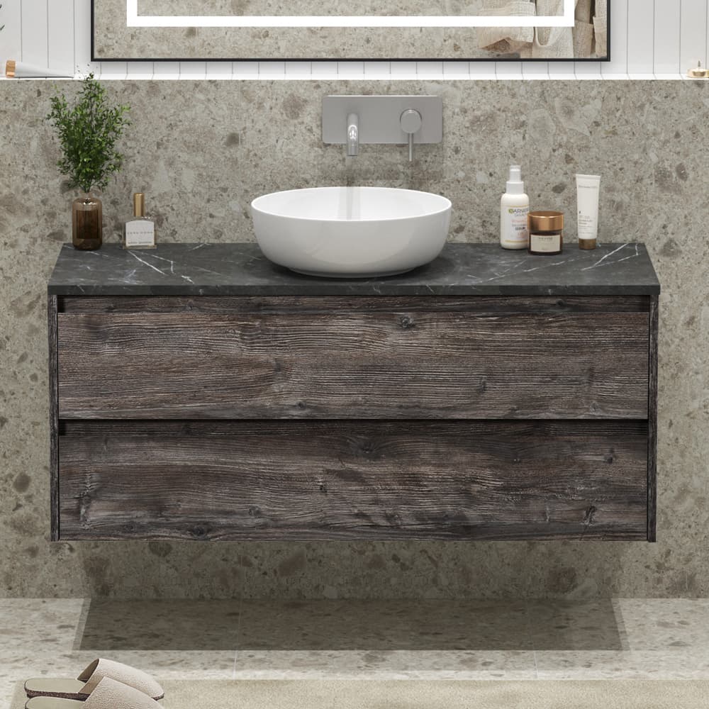 Мебель для ванной BelBagno Kraft 120 без отверстия под смеситель, подвесная, 2 ящика, Pino Pasadena