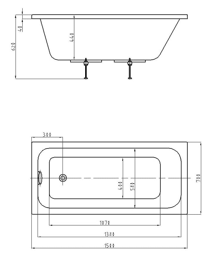 Акриловая ванна Aquatek Мия 150x70 см