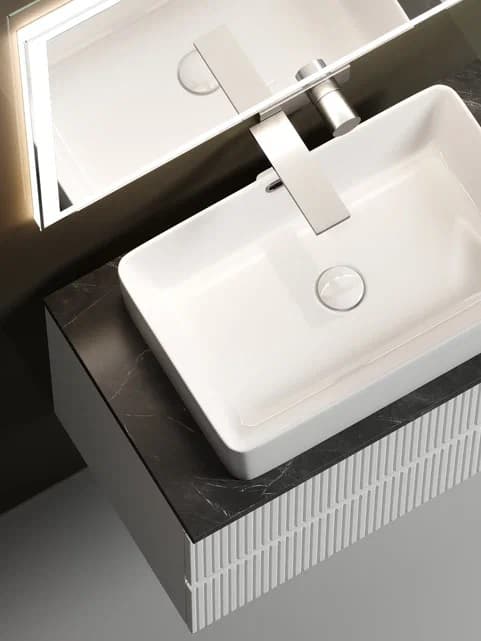 Тумба со столешницей Sancos Snob T 80 подвесная, столешница black sky, Bianco (без отверстия под смеситель)
