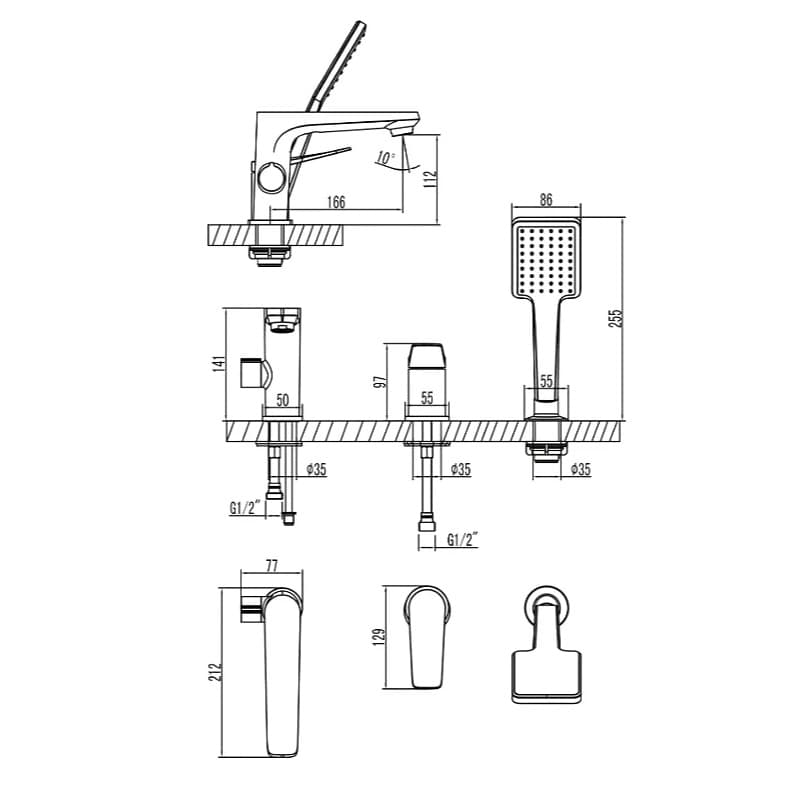 Смеситель Lemark Bronx LM3745BL на борт ванны, черный