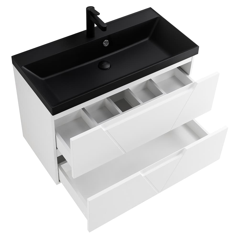 Мебель для ванной BelBagno Vittoria 80 подвесная, 2 ящика, Bianco Lucido (раковина BB800/450-LV-ART-AST-NERO)