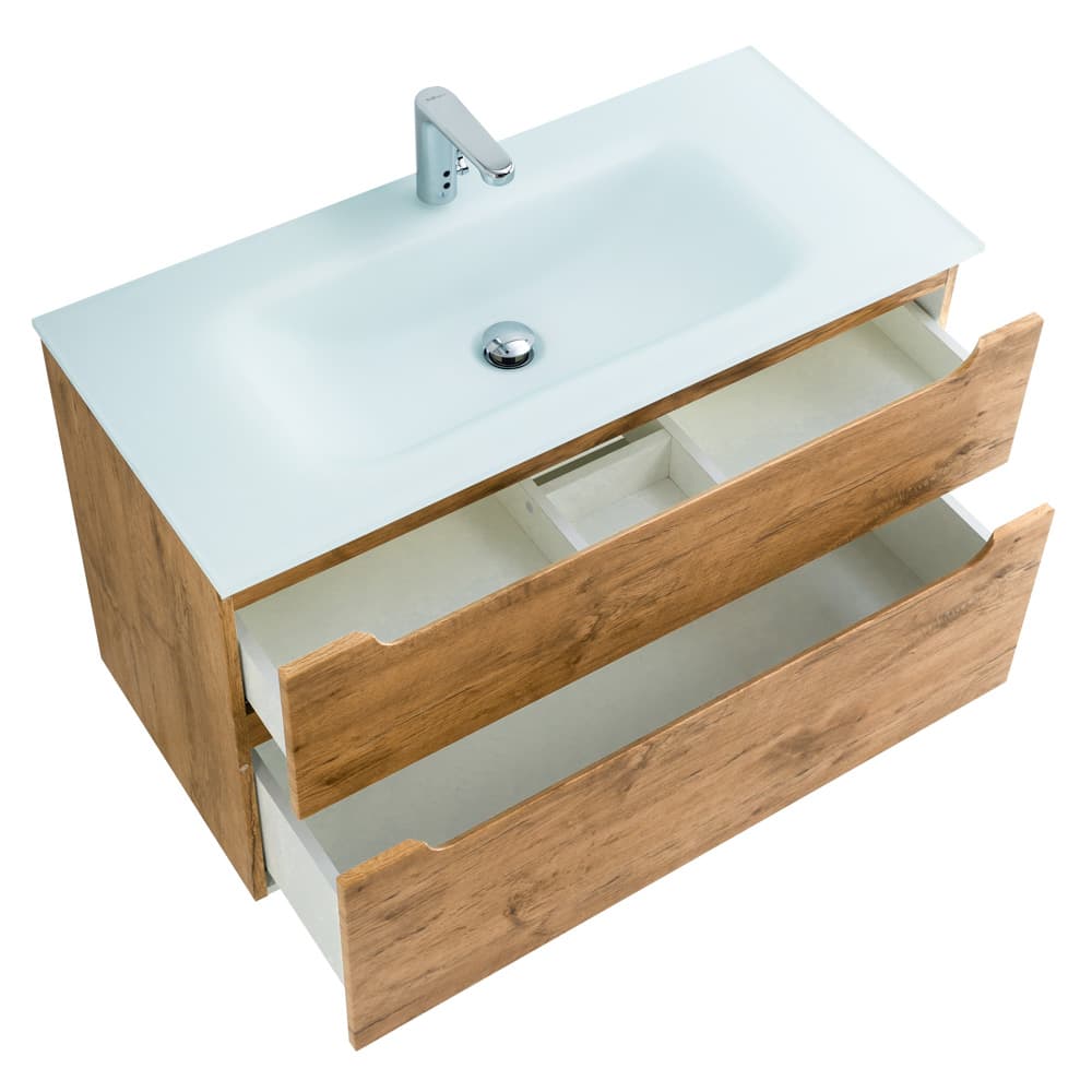 Мебель для ванной BelBagno Etna H-60 90 подвесная, 2 ящика, Rovere Nature (раковина BB910/465-LV-VTR-BO)