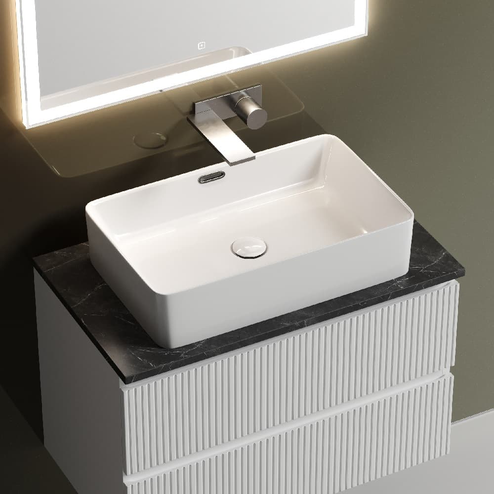 Тумба со столешницей Sancos Snob T 80 подвесная, столешница black sky, Bianco (без отверстия под смеситель)