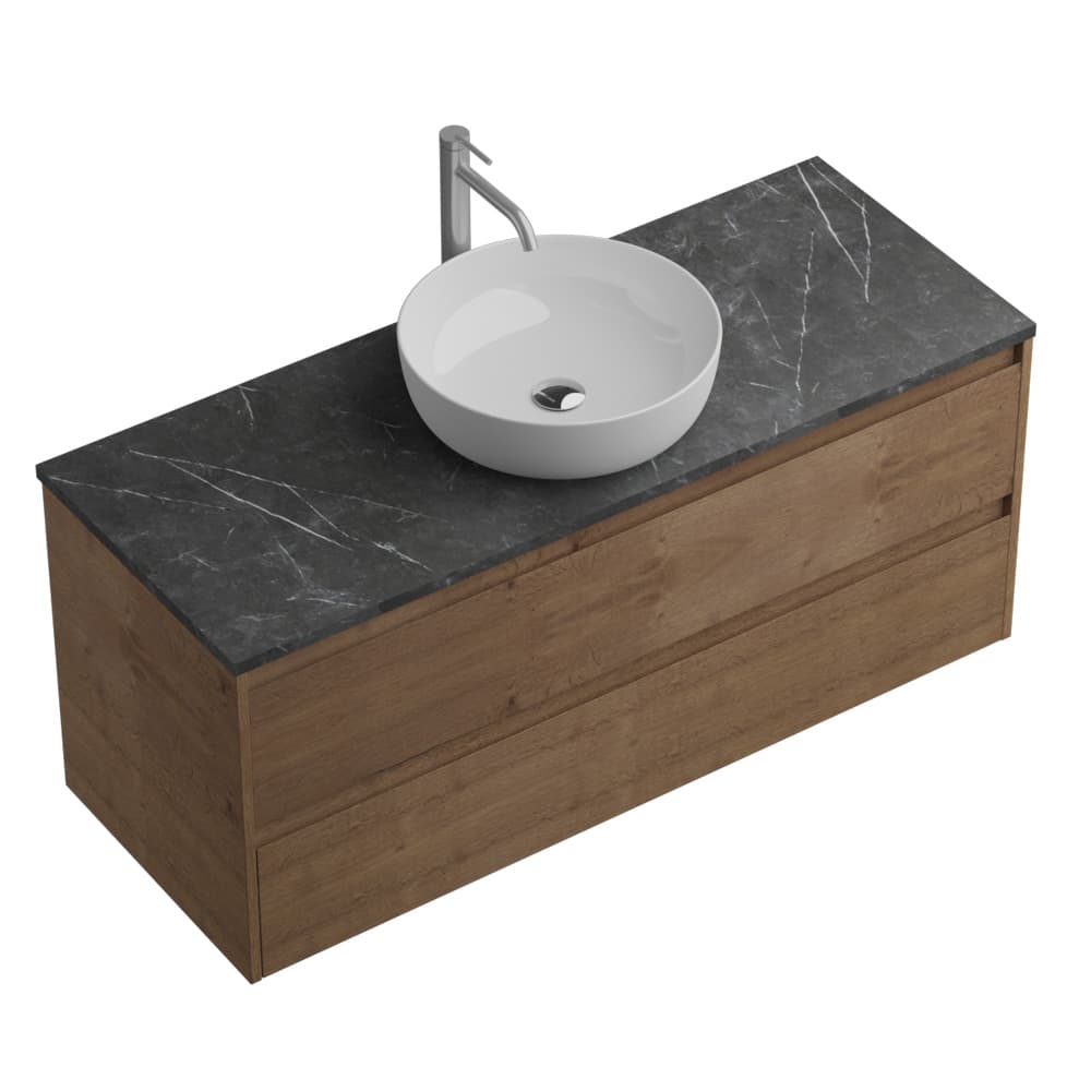 Тумба со столешницей BelBagno Kraft 120 с отверстием под смеситель, подвесная, 2 ящика, Rovere Tabacco