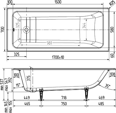 Чугунная ванна Wotte Line 170x70 см