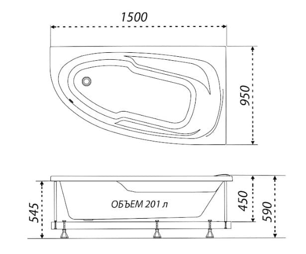 Акриловая ванна 1ACReal Мадрид 150x95 правая