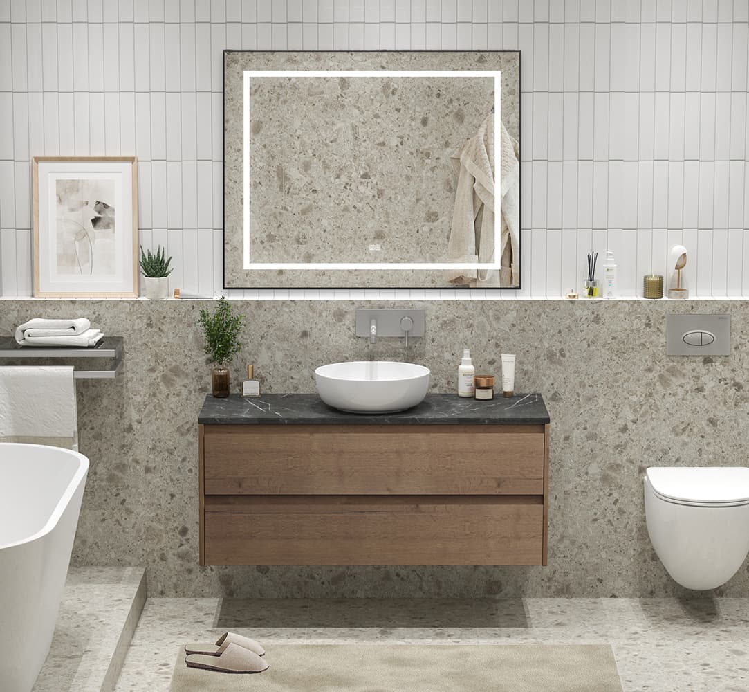 Тумба со столешницей BelBagno Kraft 120 без отверстия под смеситель, подвесная, 2 ящика, Rovere Tabacco