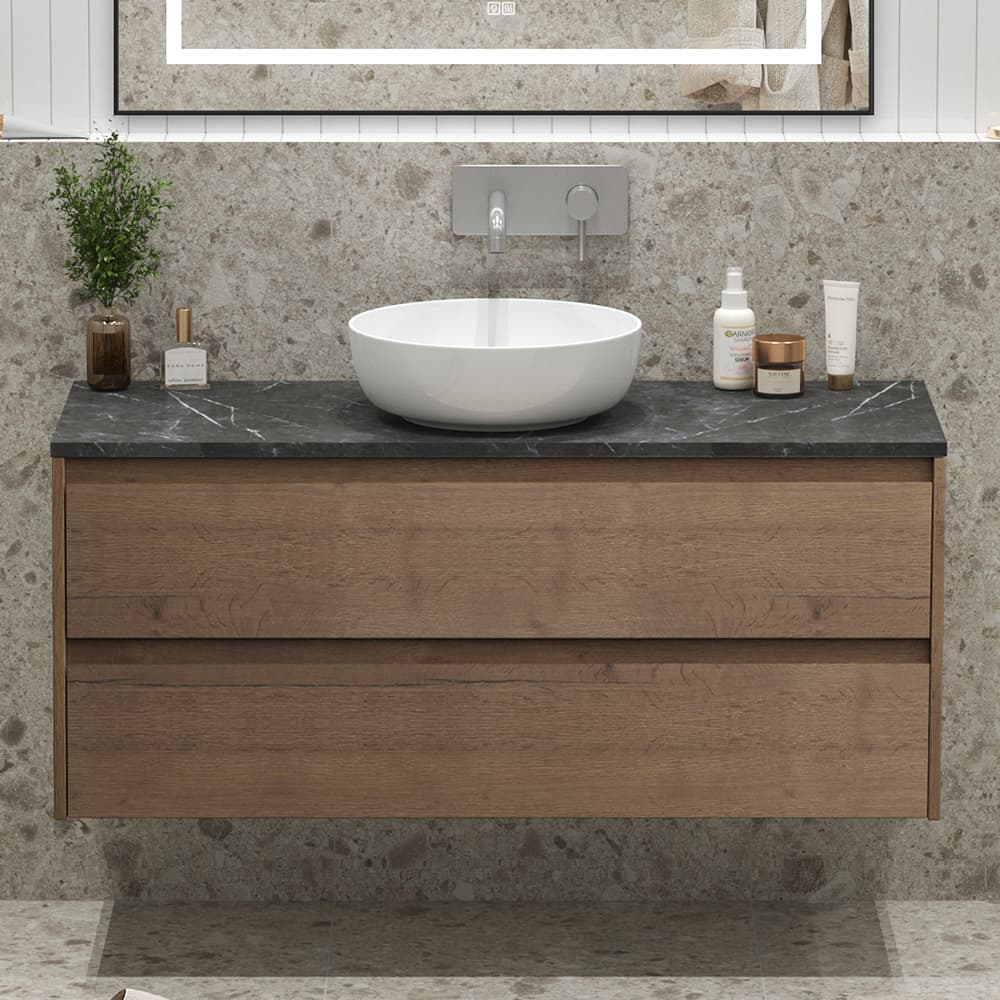 Тумба со столешницей BelBagno Kraft 120 без отверстия под смеситель, подвесная, 2 ящика, Rovere Tabacco
