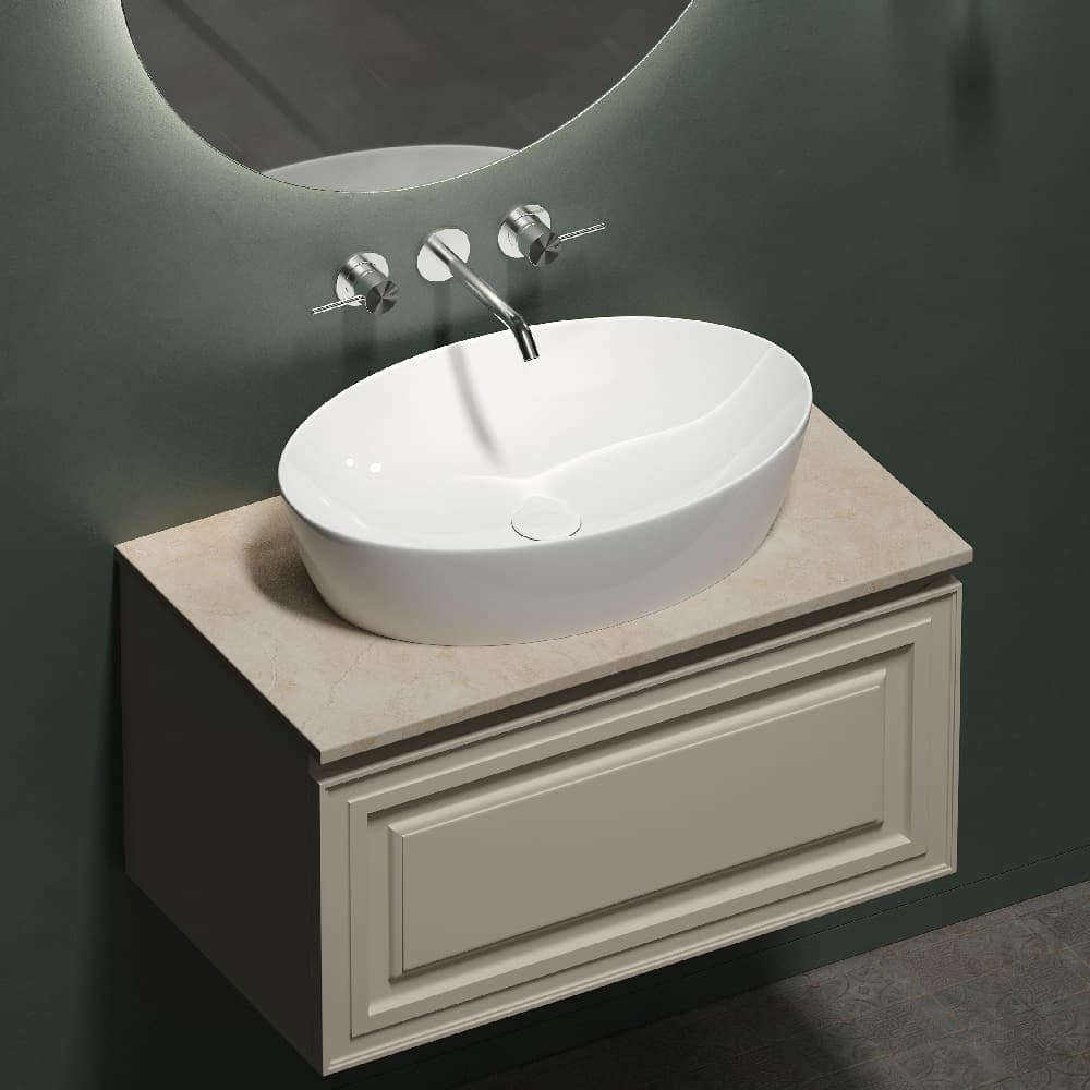 Мебель для ванной Sancos Very 80 подвесная, столешница kreman, Beige Soft (без отверстия под смеситель)