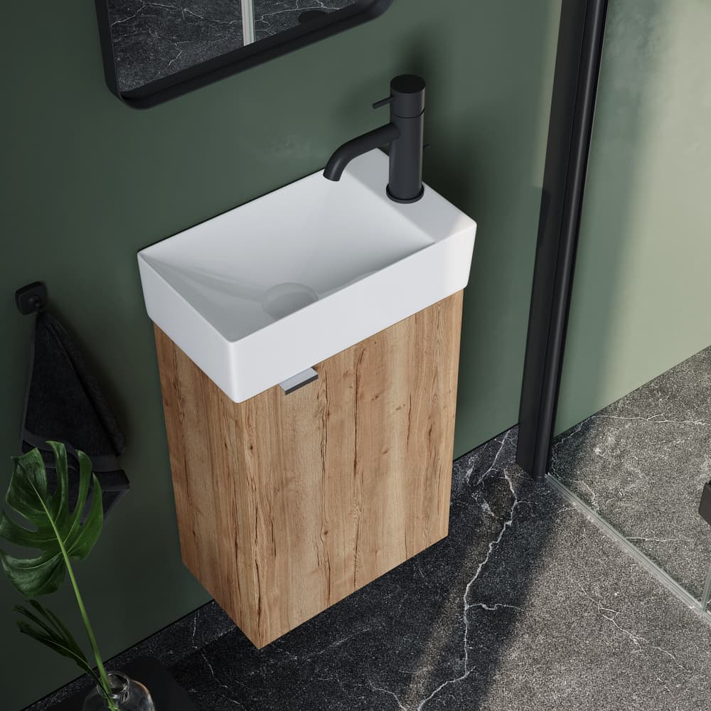 Тумба с раковиной Sancos Mini 35 R подвесная, дуб галифакс натуральный