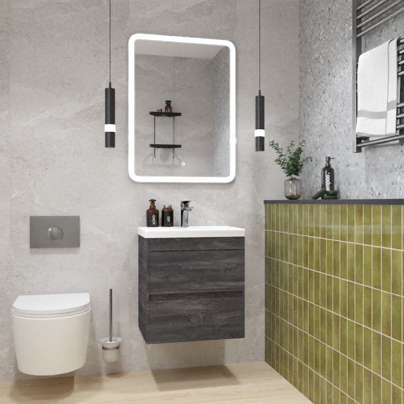 Тумба с раковиной Art&Max Family-M 50 подвесная, 2 ящика, Iron Stone