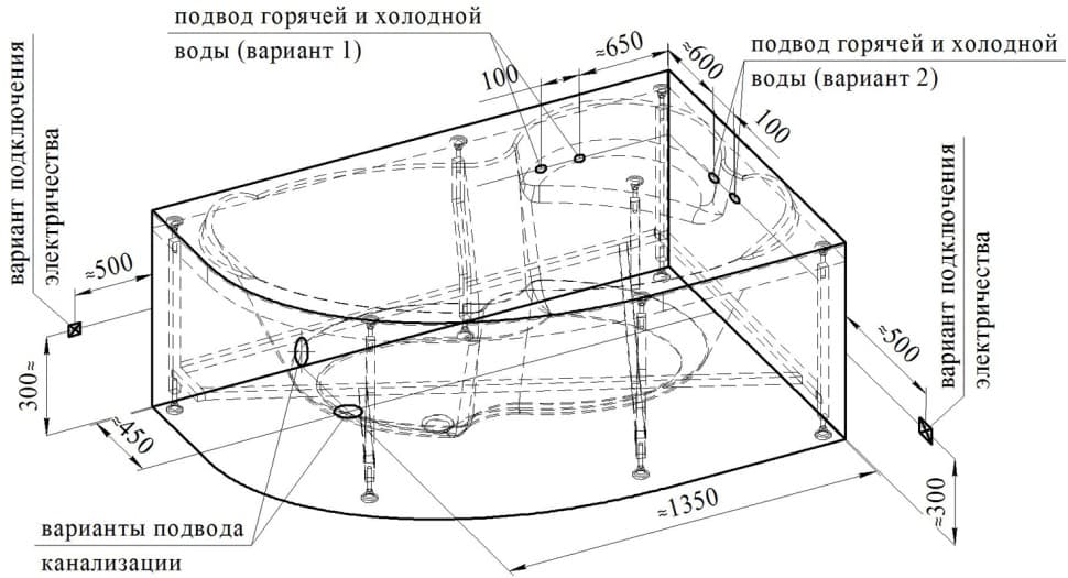Акриловая ванна Radomir Vannesa Ирма 169x110 см, на каркасе, с фронтальной панелью и полотенцедержателем, правая