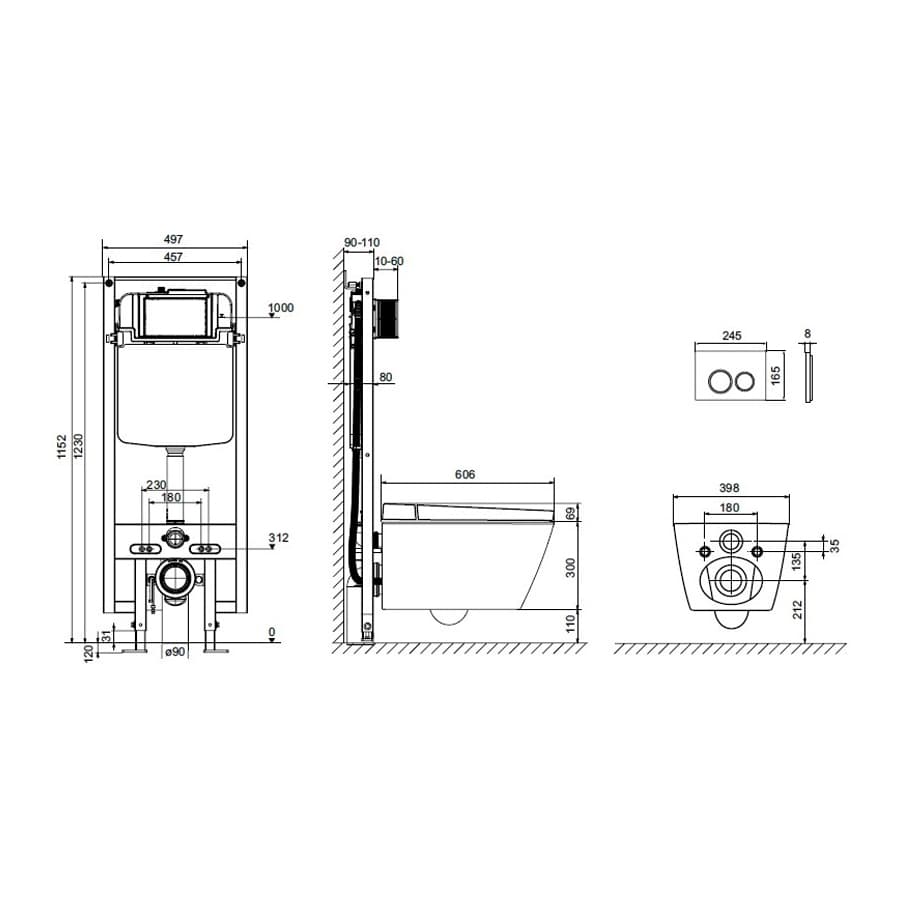 Комплект инсталляция TECE TECEspring S955799 + унитаз-биде + панель смыва хром