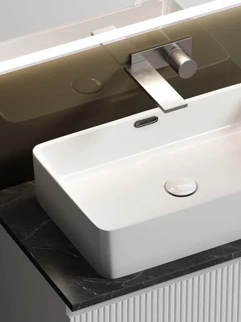 Тумба со столешницей Sancos Snob T 80 подвесная, столешница black sky, Bianco (без отверстия под смеситель)