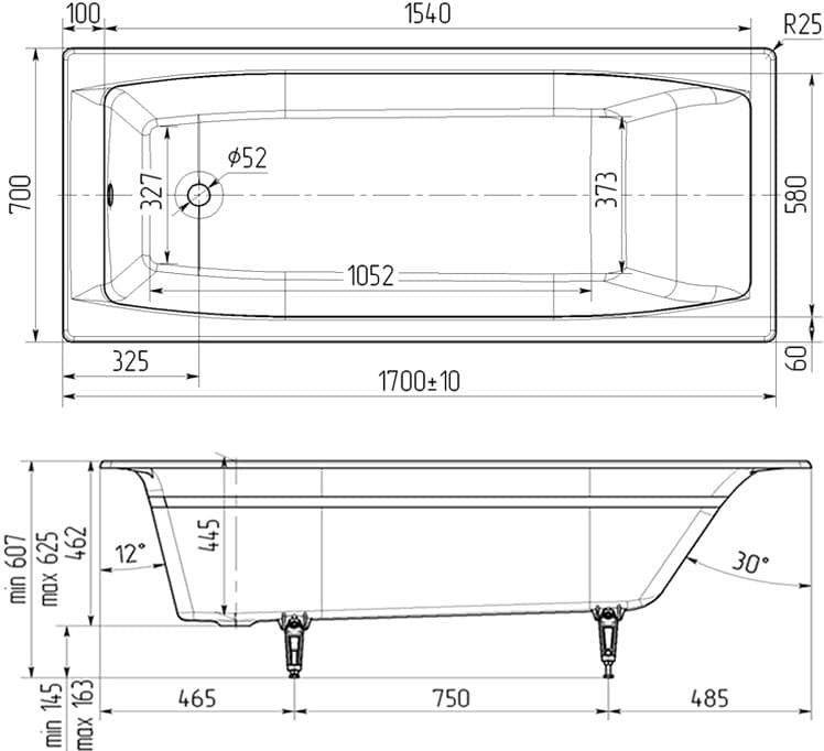 Чугунная ванна Wotte Forma 170x70 см