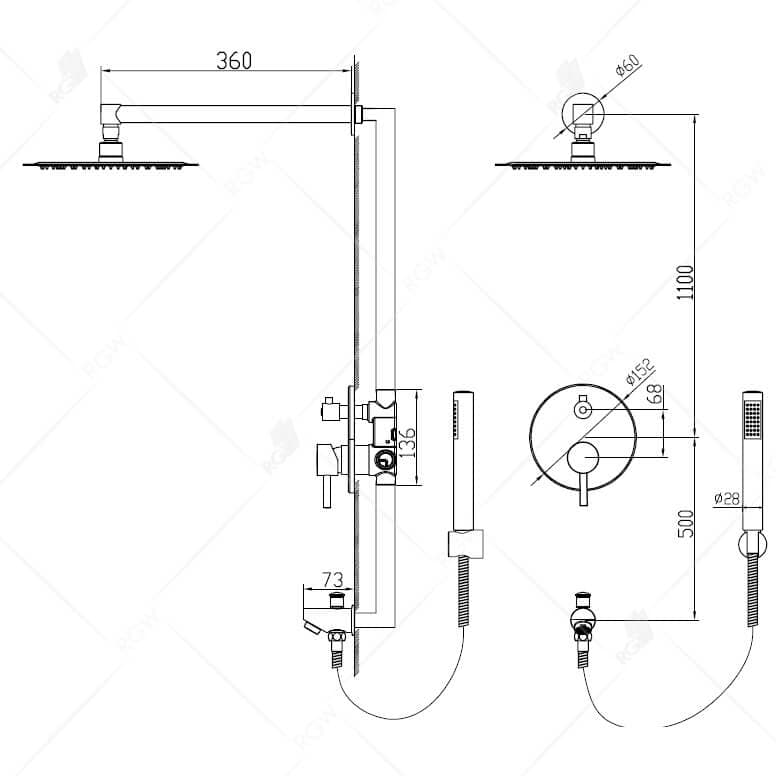 Душевая система RGW Shower Panels SP-52B встраиваемая, черная