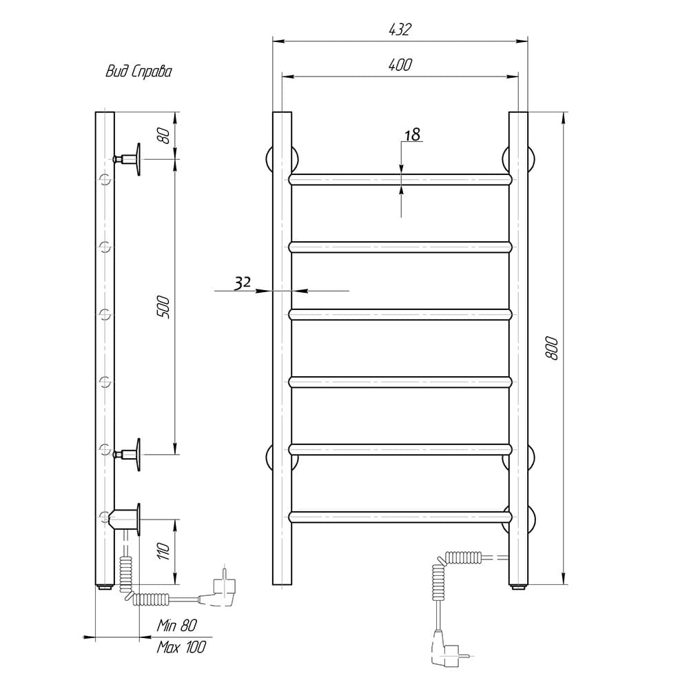 Электрический полотенцесушитель Domoterm Аврора DMT 109-6 40x80, R