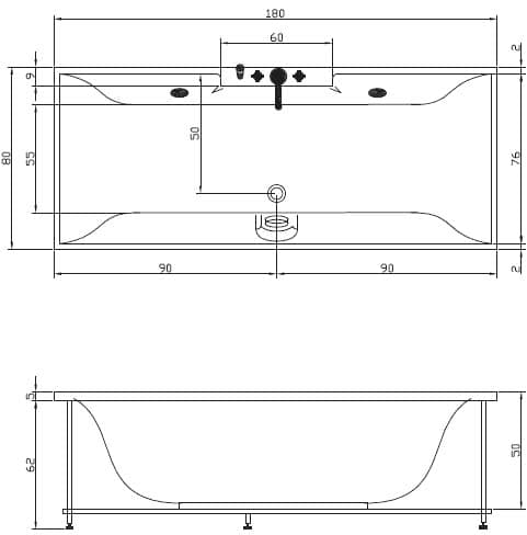 Акриловая ванна Aquatika H2O Минима Basic 180x80 cм