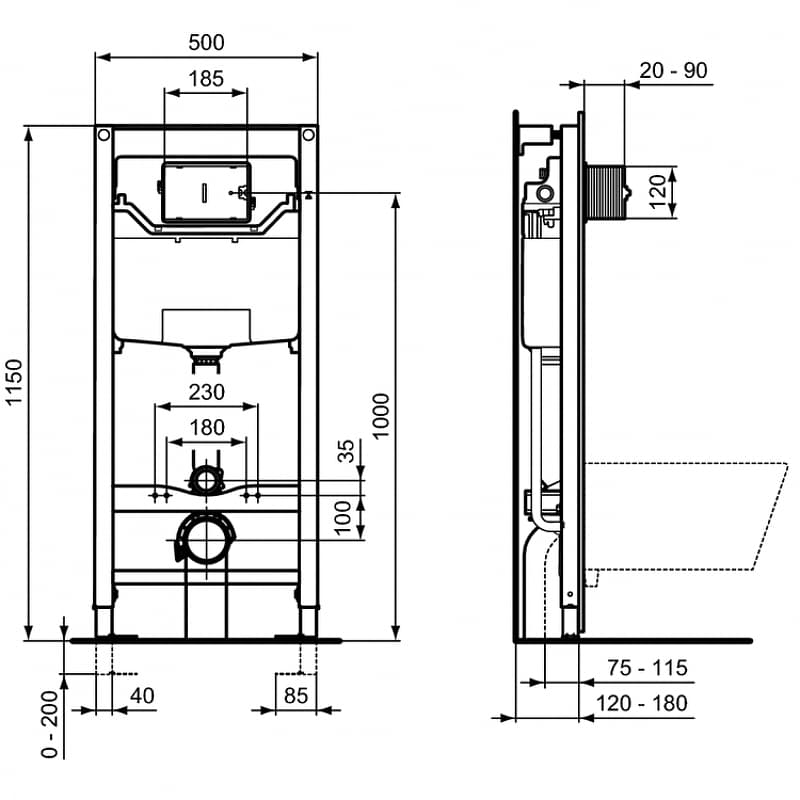Комплект унитаз с инсталляцией Ideal Standard T3868V3 сиденье с микролифтом, черный