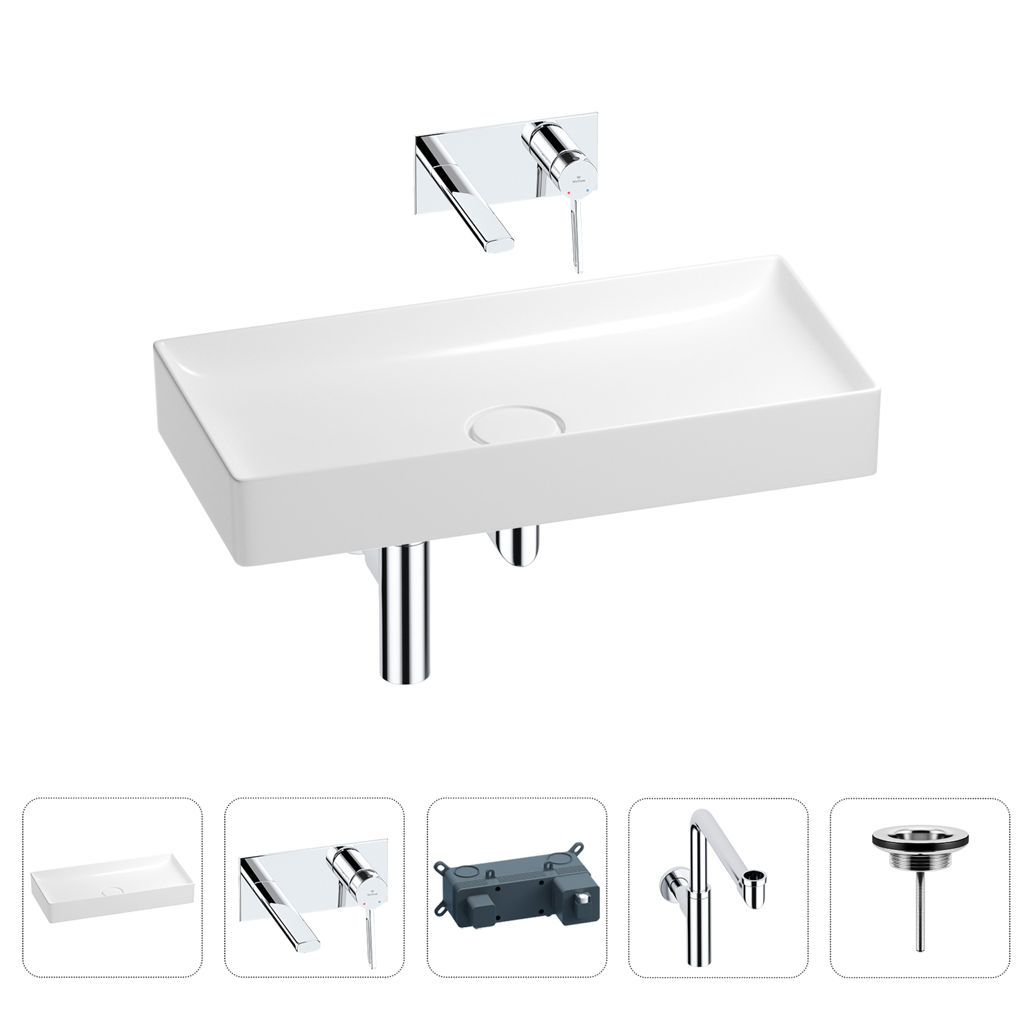 

Раковина для ванной Wellsee Pure BY Wellsee 201002796 в наборе 4 в 1, Хром, 201002796