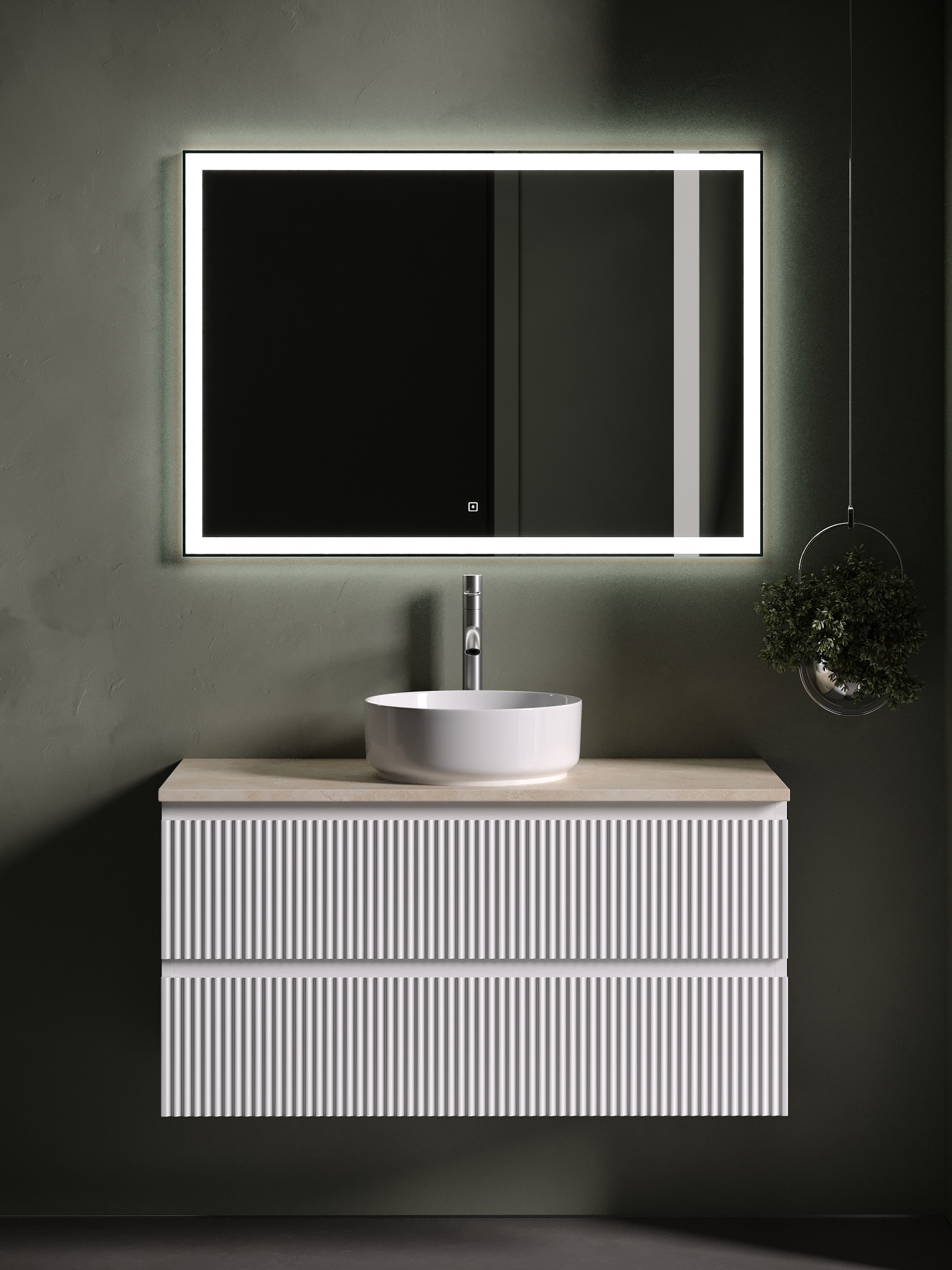 Мебель для ванной Sancos Snob R 100 подвесная, столешница kreman, Bianco (с отверстием под смеситель)