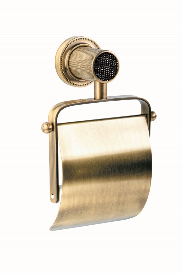 Держатель туалетной бумаги Boheme Royal Cristal 10921-BR-B с крышкой, бронза/черный