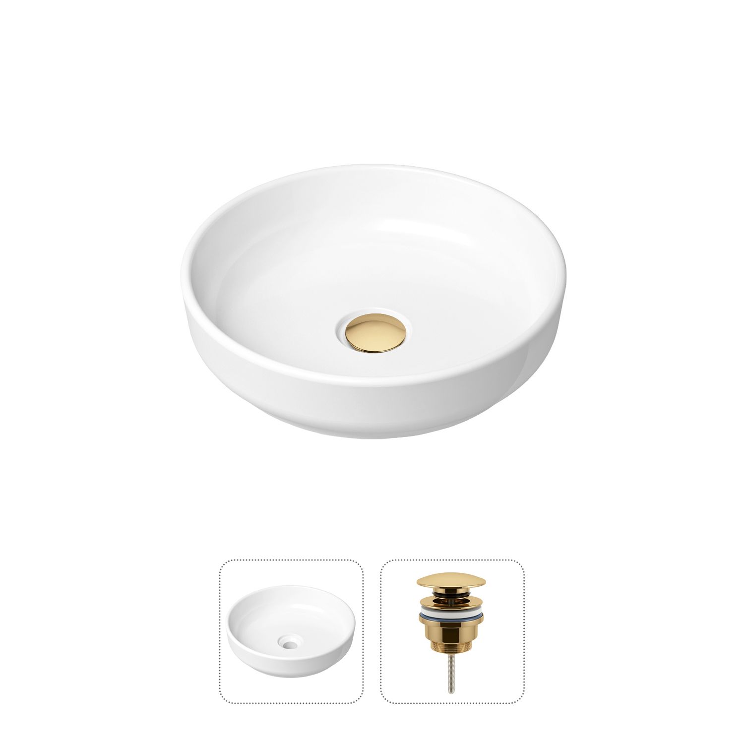 

Комплект 2 в 1 Lavinia Boho Bathroom Sink 21520823: накладная фарфоровая раковина 40 см, донный клапан, Белый, 21520823