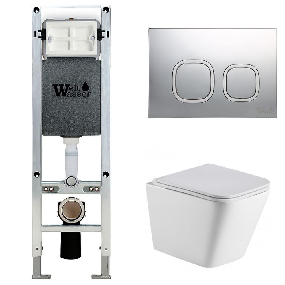Комплект Weltwasser 10000006524 унитаз Gelbach 004 MT-WT + инсталляция + кнопка Amberg RD-MT CR