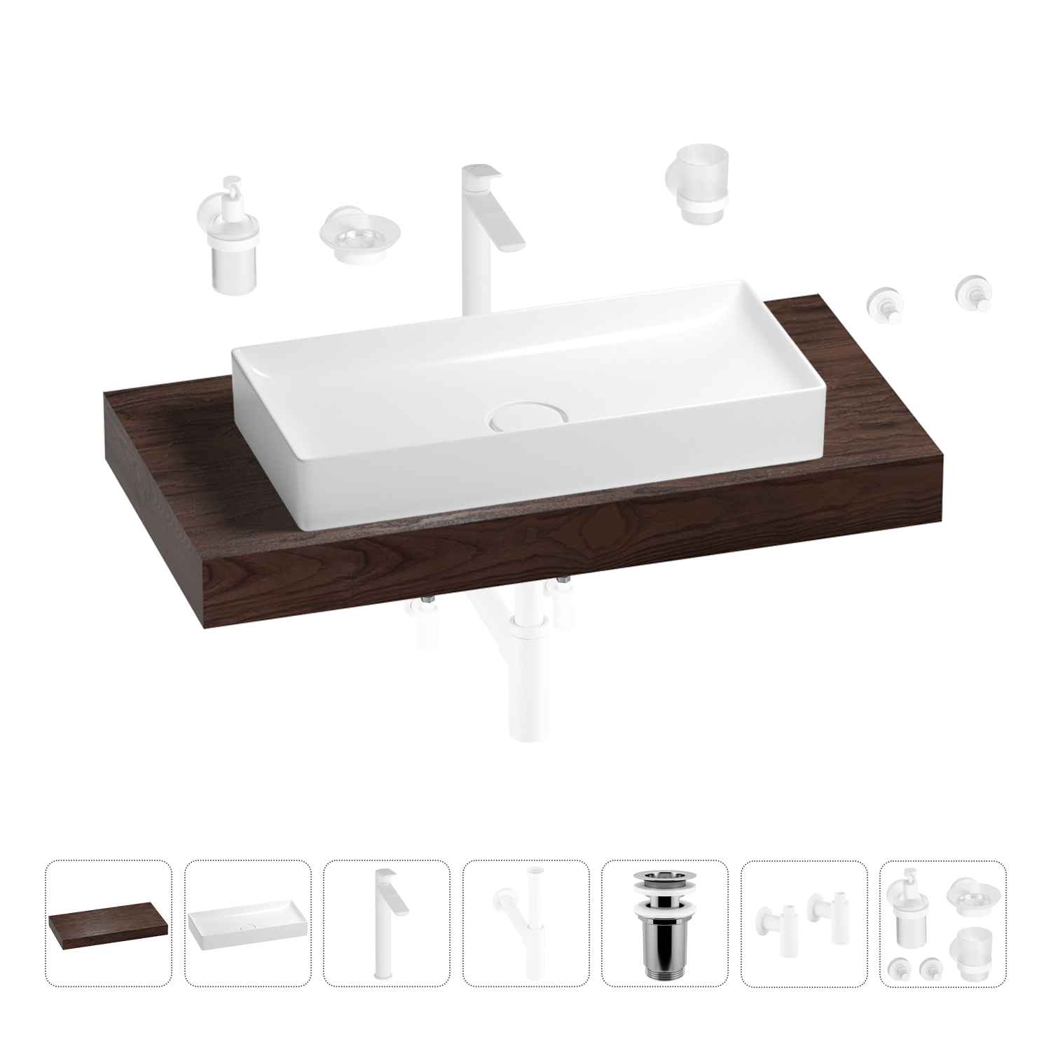 

Раковина 75 см со столешницей 100 см Wellsee Pure BY Wellsee 201011615 в наборе 10 в 1, Белый, 201011615