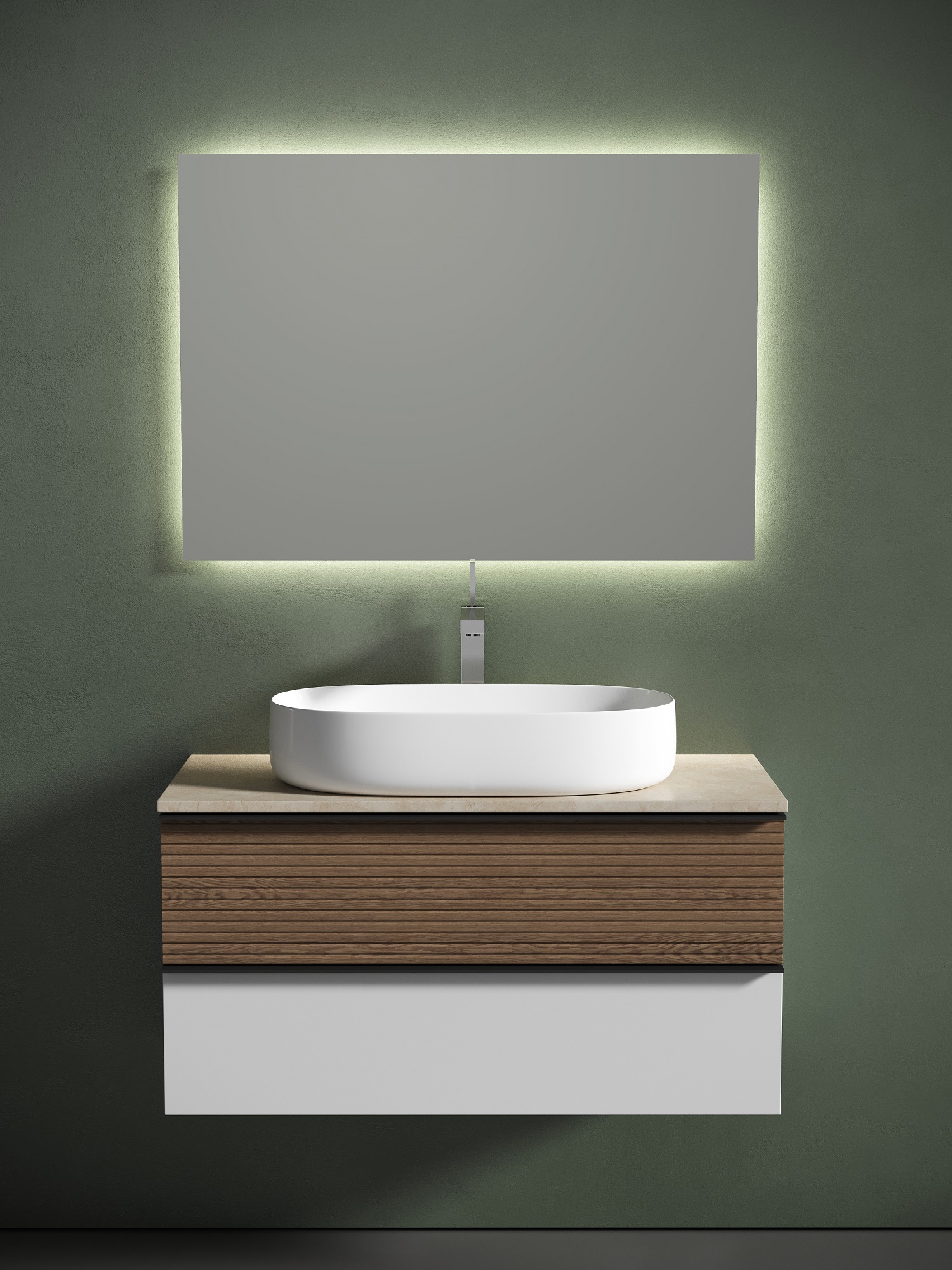 Мебель для ванной Sancos Delta 100 подвесная, столешница kreman, дуб светлый/белый (с отверстием под смеситель) радиатор отопления delta