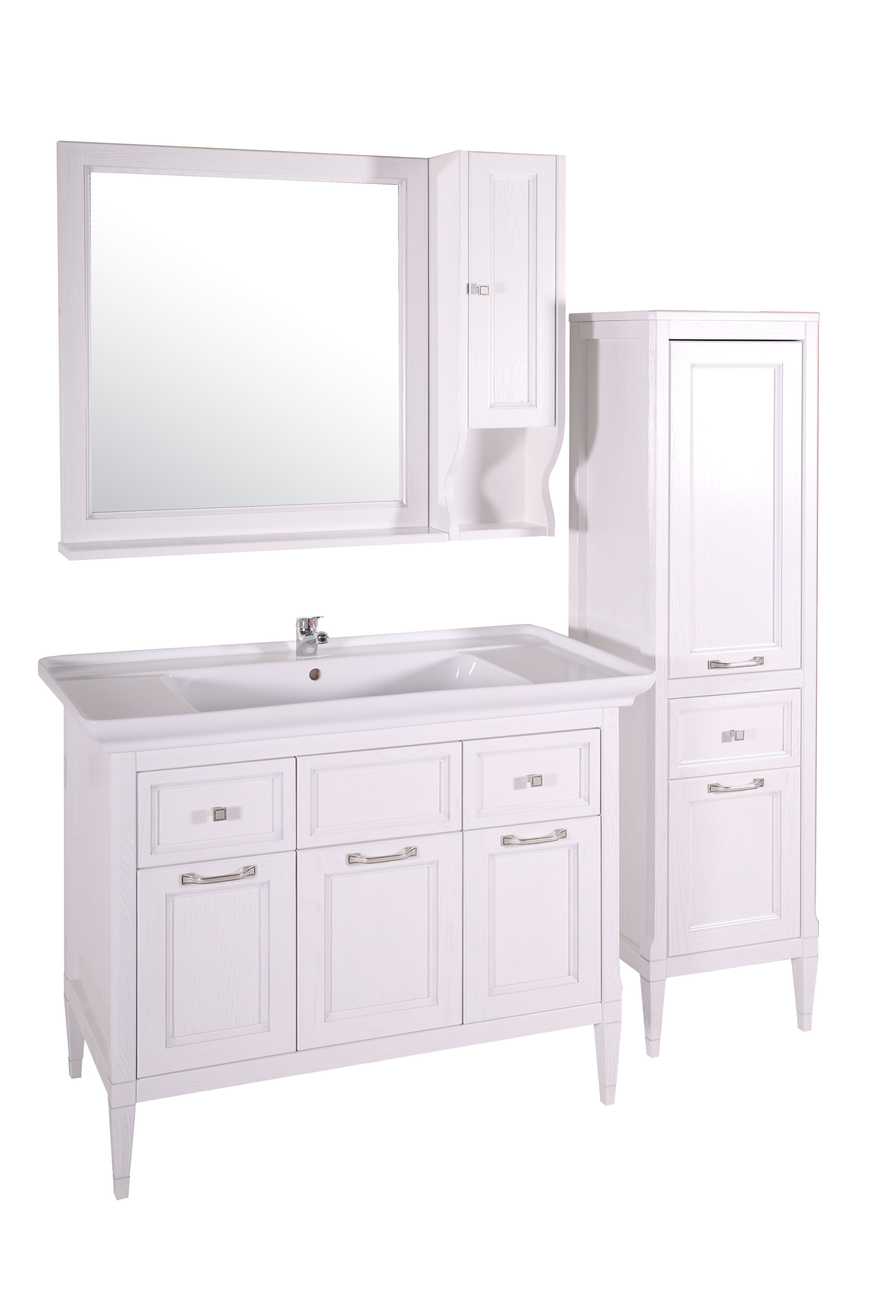 Мебель для ванной ASB-Woodline Гранда 105 белая (патина серебро)