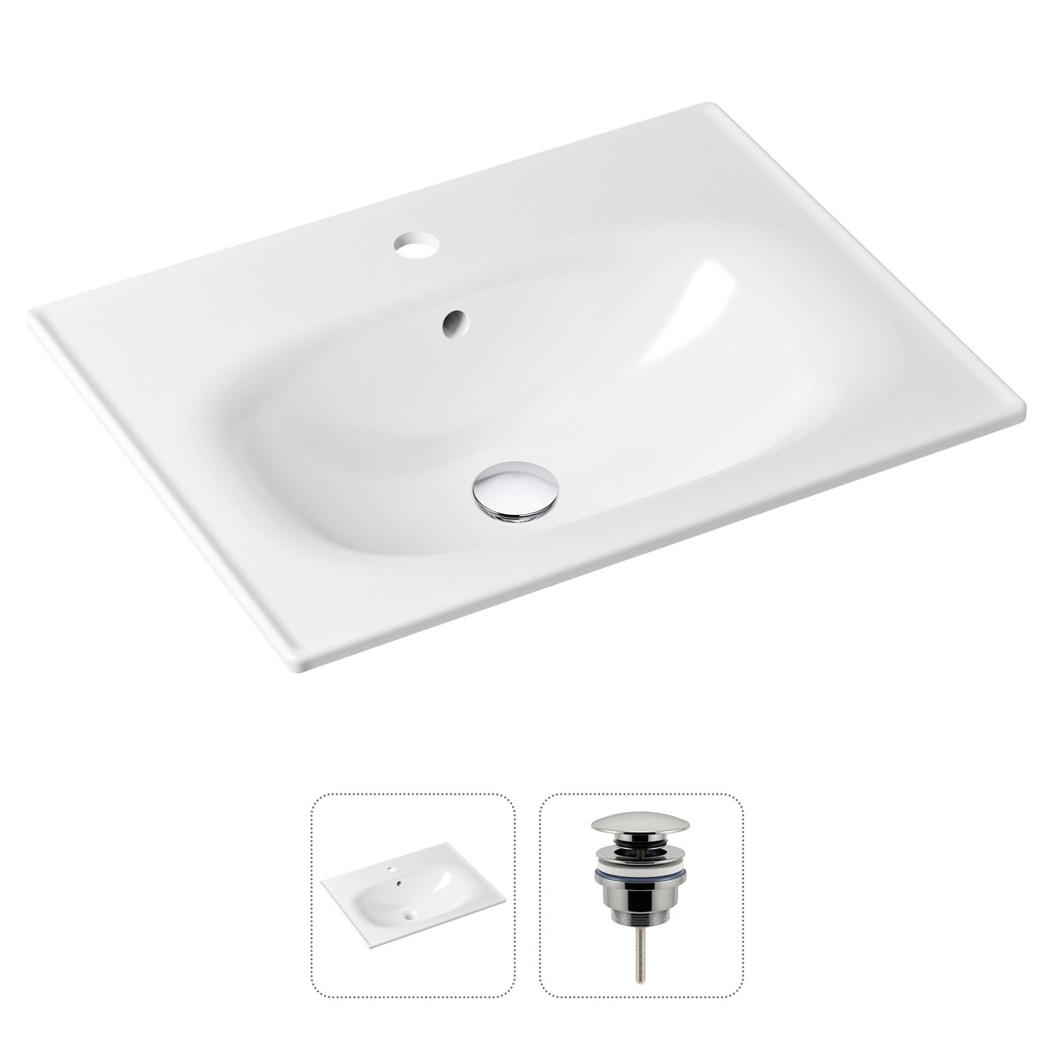 

Комплект 2 в 1 Lavinia Boho Bathroom Sink 21520869: врезная фарфоровая раковина 60 см, донный клапан, Белый, 21520869