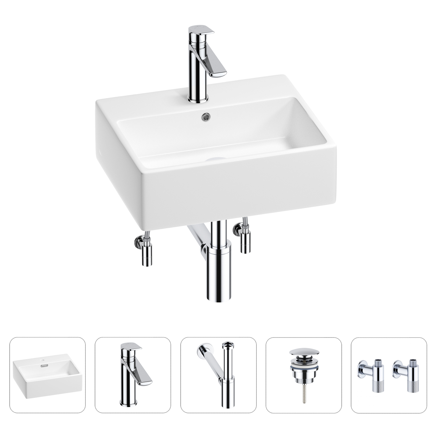 

Раковина для ванной Wellsee Graceful Pro 201004576 в наборе 5 в 1, Нержавеющая сталь, 201004576