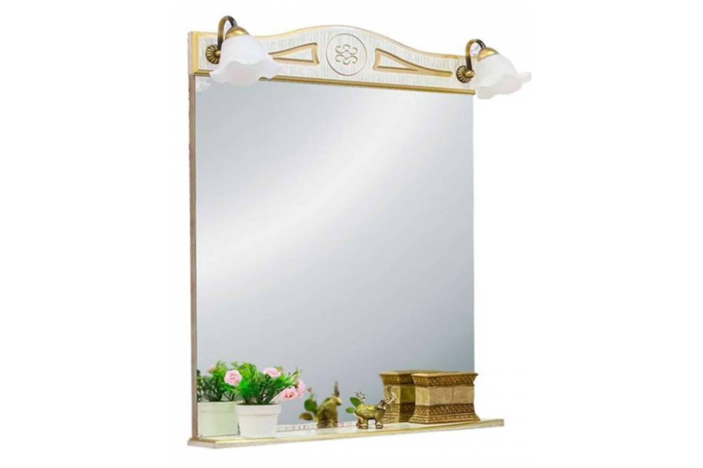 Зеркало Sanflor Адель 82 белое, патина золото, цвет белый - фото 1