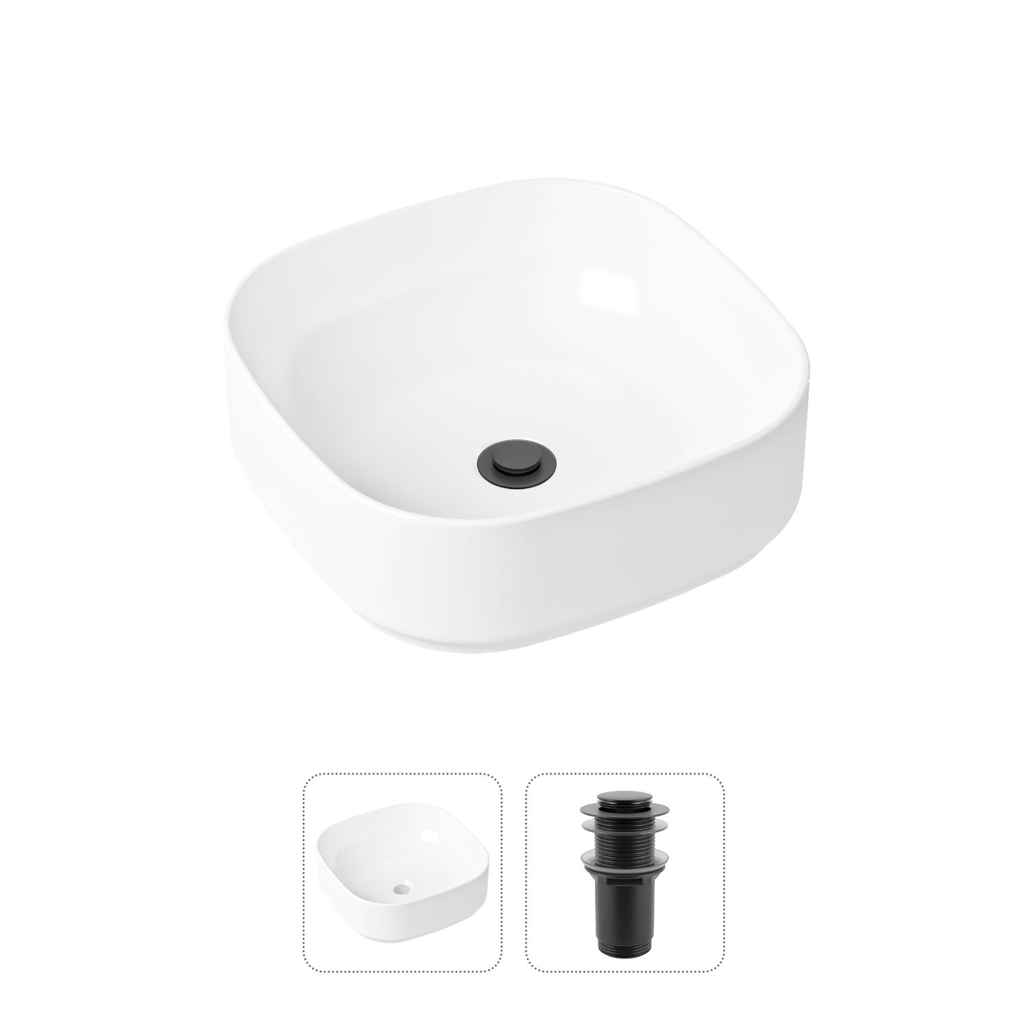 

Комплект 2 в 1 Lavinia Boho Bathroom Sink 21520830: накладная фарфоровая раковина 40 см, донный клапан, Белый, 21520830