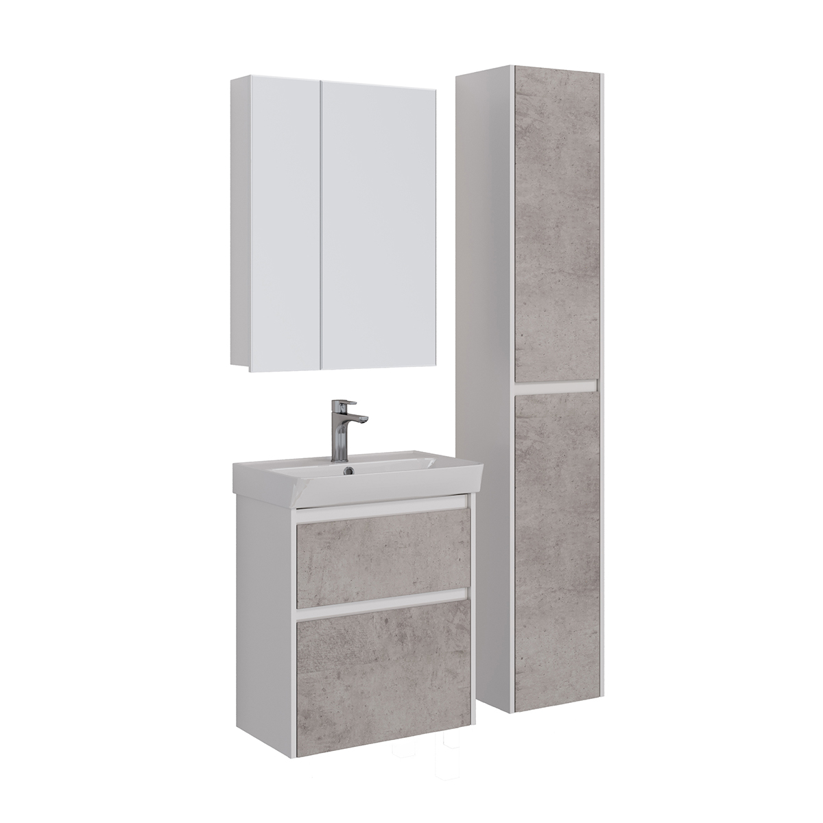 Мебель для ванной Lemark Combi 60 универсальная, бетон, белый глянец